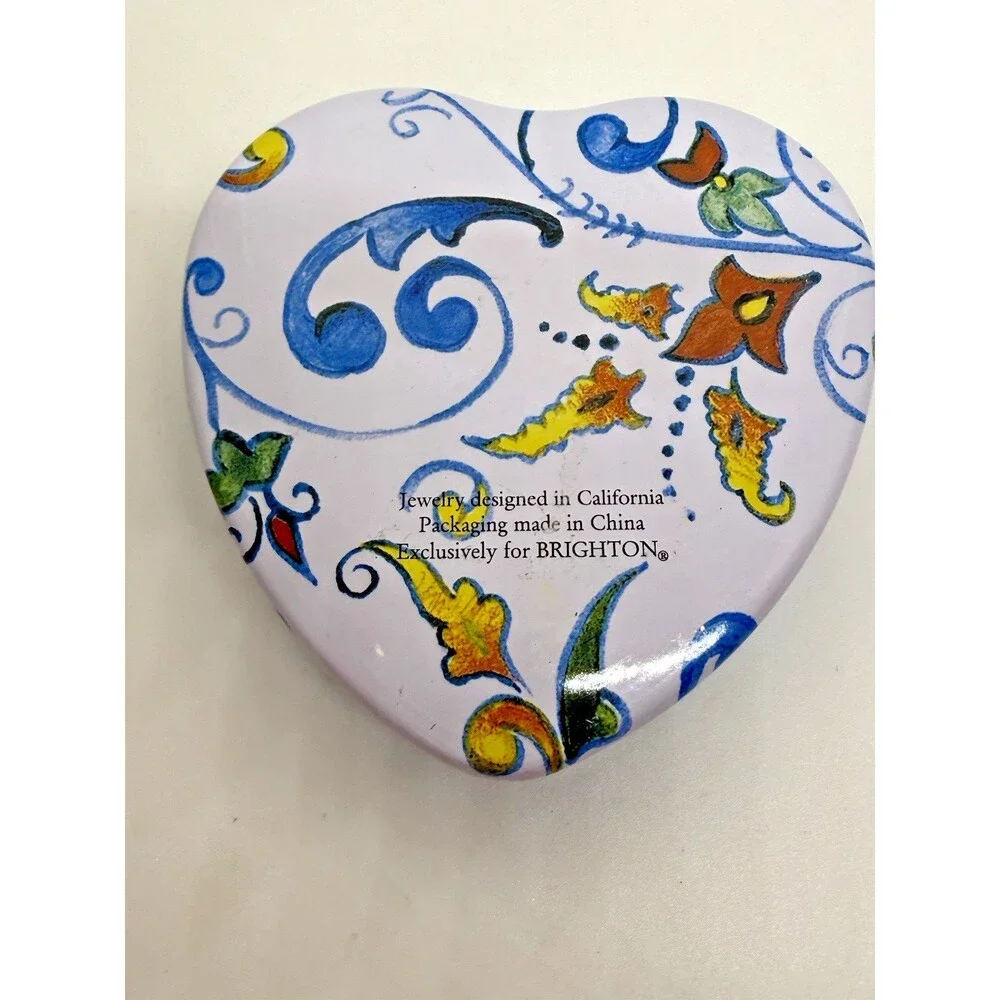 Brighton Heart Floral Tin Trinket‎ Box Jewelry Holder Decorative Hinged Lid Gift